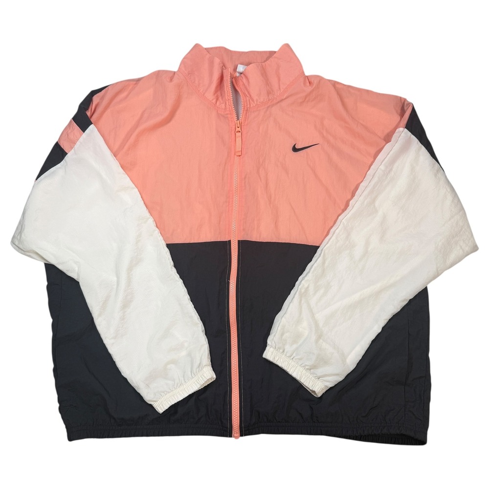 Nike Windbreaker Jacket Womens XL Colorblock Peach White Black‎ Full Zip Retro